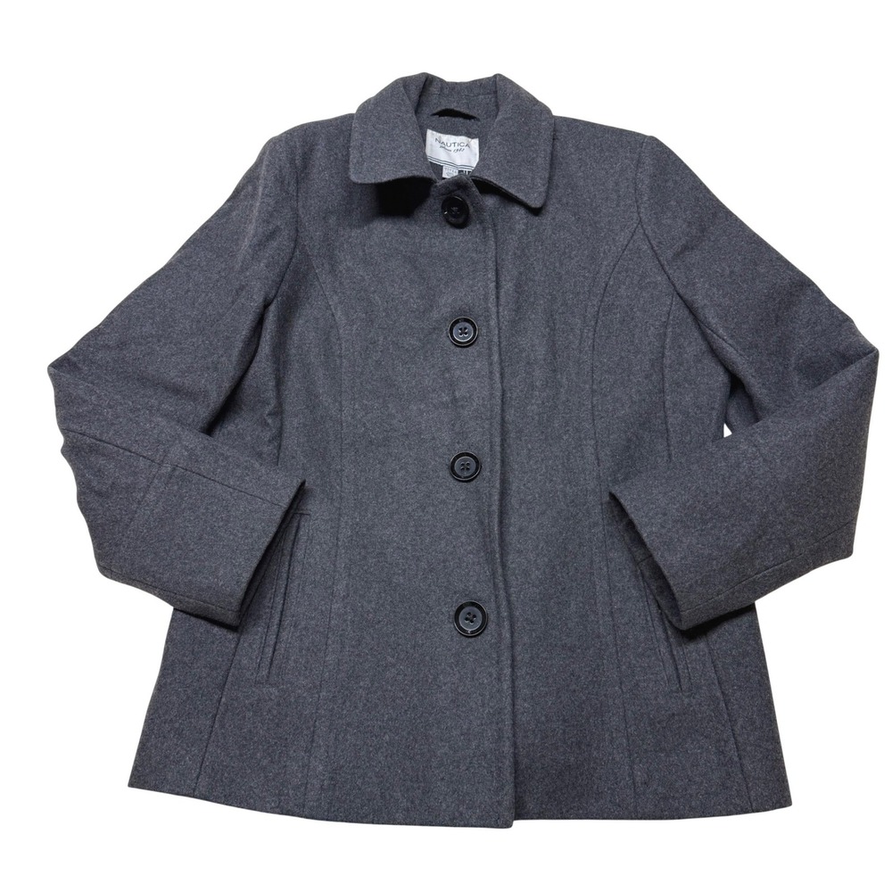 Nautica Women's Charcoal Gray Wool Blend Peacoat Style Jacket Size Large